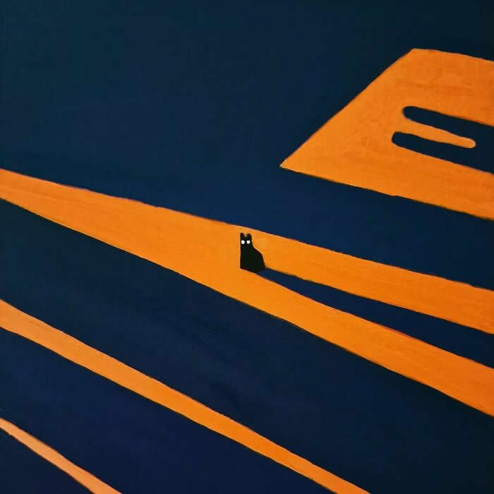 Digital Artworks of Black Cats in Fantasy Landscapes by Mitch